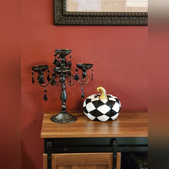 Black and White Plaid Ceramic Pumpkin - Picture 3 of 5